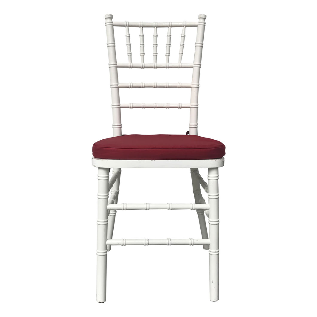 White Tiffany Chair With Maroon Cushion